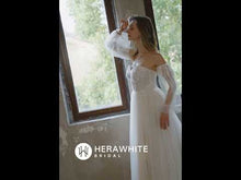 Load and play video in Gallery viewer, HW3052 HERAWHITE Enchanting Pleated Tulle A-line Wedding Dress With Pouf Sleeves