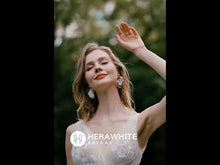 Load and play video in Gallery viewer, HW3045 HERAWHITE Whimsical Sequined Lace Tulle Wedding Dress With Gathered Bodice