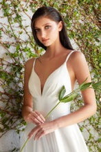 Load image into Gallery viewer, Off White Satin A-line double spaghetti strap with pleated bodice