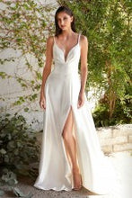 Load image into Gallery viewer, Off White Satin A-line double spaghetti strap with pleated bodice