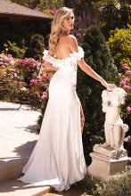 Load image into Gallery viewer, SATIN OFF THE SHOULDER ROSETTE GOWN