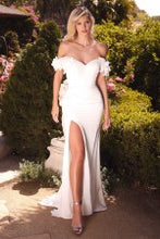 Load image into Gallery viewer, SATIN OFF THE SHOULDER ROSETTE GOWN