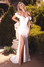 Load image into Gallery viewer, SATIN OFF THE SHOULDER ROSETTE GOWN