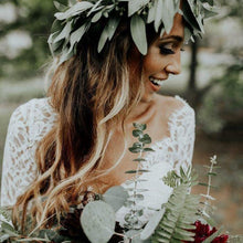 Load image into Gallery viewer, Ivory 2 Piece Boho 3/4 sleeve lace bodice gown.