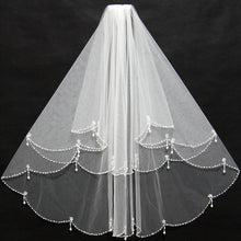 Load image into Gallery viewer, Scalloped beaded edge wedding veil with blusher.