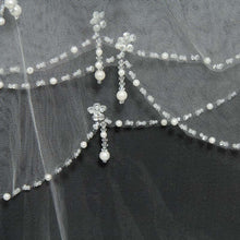 Load image into Gallery viewer, Scalloped beaded edge wedding veil with blusher.
