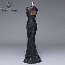 Load image into Gallery viewer, Long black Beaded and Sequined Fit and Flare Evening Dress
