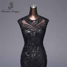 Load image into Gallery viewer, Long black Beaded and Sequined Fit and Flare Evening Dress