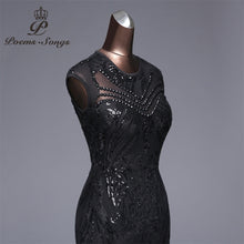 Load image into Gallery viewer, Long black Beaded and Sequined Fit and Flare Evening Dress