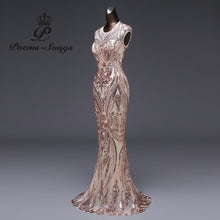 Load image into Gallery viewer, Long black Beaded and Sequined Fit and Flare Evening Dress