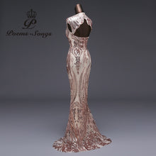 Load image into Gallery viewer, Long black Beaded and Sequined Fit and Flare Evening Dress