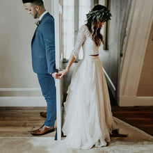 Load image into Gallery viewer, Ivory 2 Piece Boho 3/4 sleeve lace bodice gown.