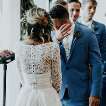 Load image into Gallery viewer, Ivory 2 Piece Boho 3/4 sleeve lace bodice gown.