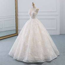 Load image into Gallery viewer, Spectacular natural waist A-line ball gown with a modest illusion sweetheart neckline
