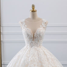Load image into Gallery viewer, Spectacular natural waist A-line ball gown with a modest illusion sweetheart neckline