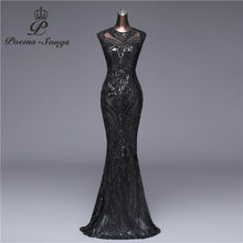 Load image into Gallery viewer, Long black Beaded and Sequined Fit and Flare Evening Dress