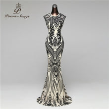Load image into Gallery viewer, Long black Beaded and Sequined Fit and Flare Evening Dress