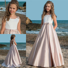 Load image into Gallery viewer, Satin A Line Flower Girls Dress With Pockets