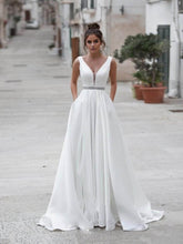 Load image into Gallery viewer, Satin Backless Modern Chic Wedding Gown