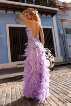Load image into Gallery viewer, C1413 Long Beaded Sequin Feather Slit Prom Dress Backless Corset Formal Gown
