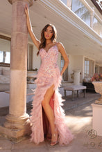 Load image into Gallery viewer, C1413 Long Beaded Sequin Feather Slit Prom Dress Backless Corset Formal Gown
