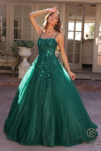 H1464 Shimmer Tulle A Line Sequin Prom Dress Ballgown Scoop Neck Pageant