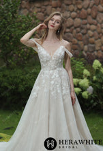 Load image into Gallery viewer, HW3036 HERAWHITE Elegant Floral 3D Lace Wedding Dress With Off-Shoulder Straps
