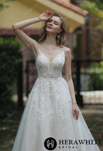 Load image into Gallery viewer, HERAWHITE - HW3048 - Sparkly A-Line Wedding Dress With Beaded Spaghetti Straps
