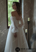 Load image into Gallery viewer, HW3052 HERAWHITE Enchanting Pleated Tulle A-line Wedding Dress With Pouf Sleeves
