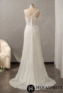 HW2830 HERAWHITE Romantic Boho Lace Sweetheart Neckline Sheath Bridal Dress