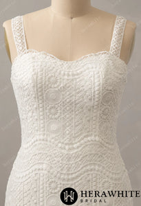 HW2830 HERAWHITE Romantic Boho Lace Sweetheart Neckline Sheath Bridal Dress