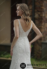 Load image into Gallery viewer, HERAWHITE - HW3051 - Classic V-Neck Allover Lace Fit And Flare Wedding Dress
