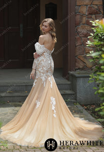 HW3038 HERAWHITE Glamour Sweetheart Neckline Dress With Detachable Sleeves