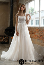 Load image into Gallery viewer, HW3003 HERAWHITE Square Neckline Wedding Dress with Delicate Leafy Lace
