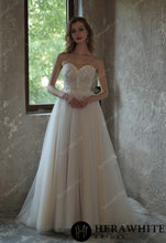 Load image into Gallery viewer, HERAWHITE - HW3052 - Enchanting Pleated Tulle A-line Wedding Dress With Pouf Sleeves
