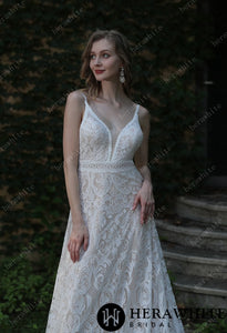 HERAWHITE - HW3044 - Summer Boho Lace Wedding Dress With Spaghetti Straps