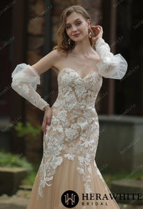 HERAWHITE - HW3038 - Glamour Sweetheart Neckline Dress With Detachable Sleeves