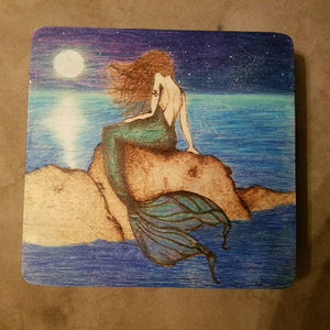 Mermaid - Custom Pyrography Artwork Wooden Cigar Box.