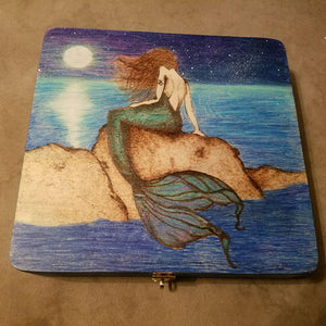 Mermaid - Custom Pyrography Artwork Wooden Cigar Box.