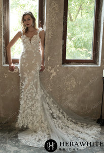 HW3055 HERAWHITE Stunning 3D Petal Lace Wedding Dress And Sparkle Tulle