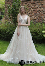 Load image into Gallery viewer, HERAWHITE - HW3045 - Whimsical Sequined Lace Tulle Wedding Dress With Gathered Bodice

