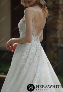 HERAWHITE - HW3048 - Sparkly A-Line Wedding Dress With Beaded Spaghetti Straps