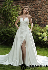 HW3071 HERAWHITE Strapless Silky Satin Wedding Dress With Detachable Overskirt
