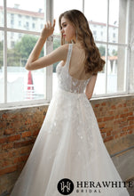 Load image into Gallery viewer, HERAWHITE - HW3003 - Square Neckline Wedding Dress with Delicate Leafy Lace
