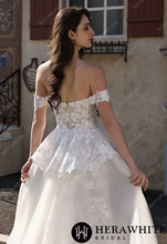 Load image into Gallery viewer, Hera White Bridal HW3801-O - Couture Off-the-Shoulder Floral Lace Mermaid Gown With Detachable Overskirt
