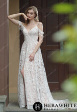 Load image into Gallery viewer, HERAWHITE - HW3050 - Beach Bohemian Lace Wedding Dress With Plunging V-Neckline
