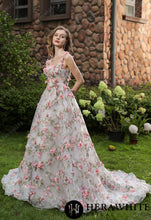 Load image into Gallery viewer, HW3042 HERAWHITE Romantic Square Neckline 3D Flowers Bridal Gown With Detachable Sleeves
