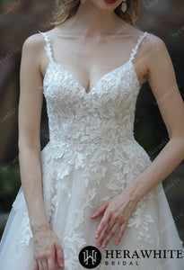 HW3070 HERAWHITE Ethereal A-Line Wedding Dress With Frosted Flower Lace