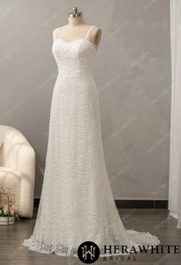 HW2830 HERAWHITE Romantic Boho Lace Sweetheart Neckline Sheath Bridal Dress