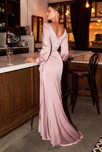 Load image into Gallery viewer, 7478 LADIVINE LUXURIOUS LONG SLEEVE SATIN FORMAL GOWN
